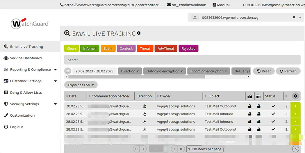 Screenshot of the Email Live Tracking page